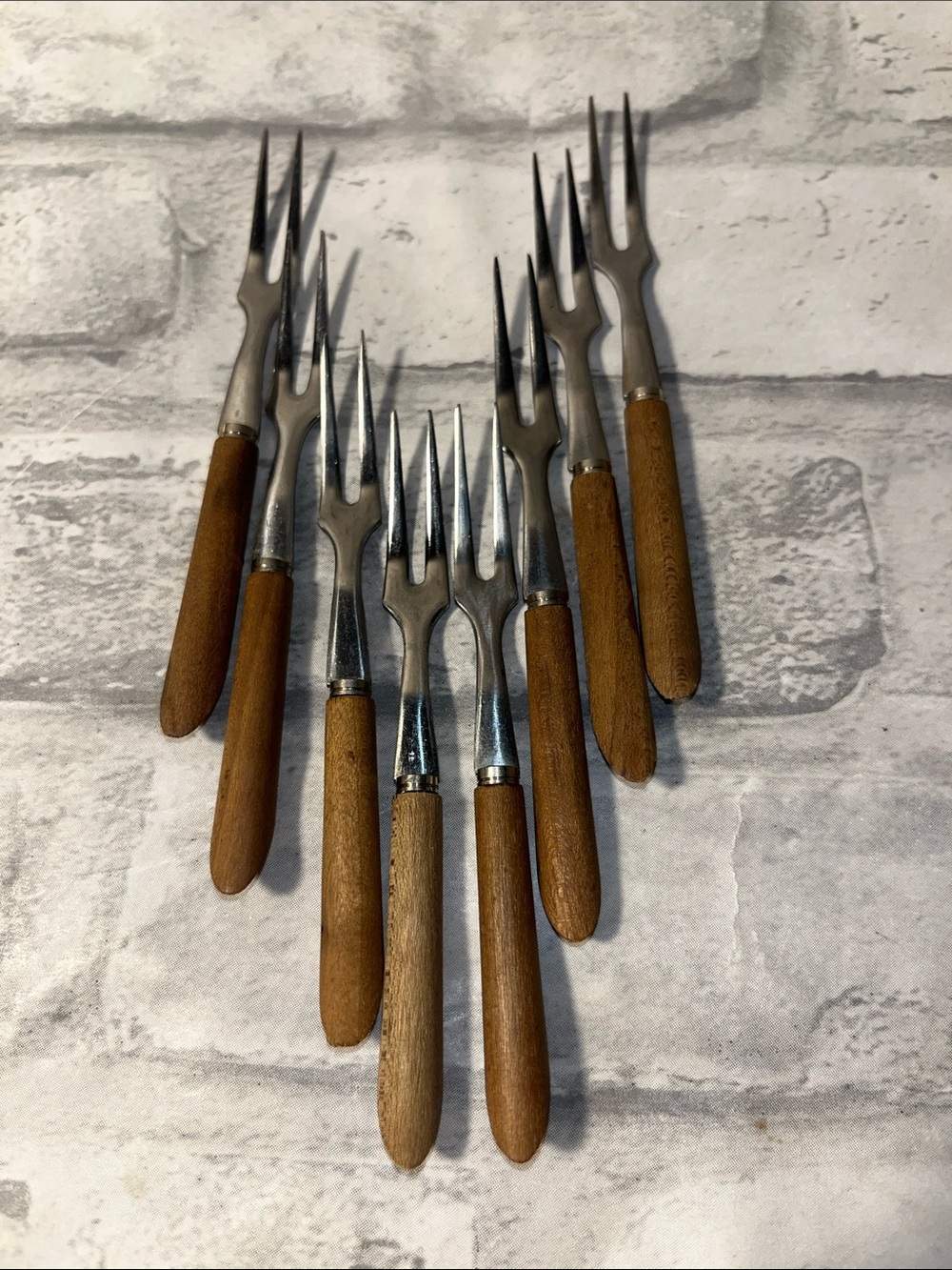MCM Wood-Handled Cocktail Forks in Brown – Set of 8